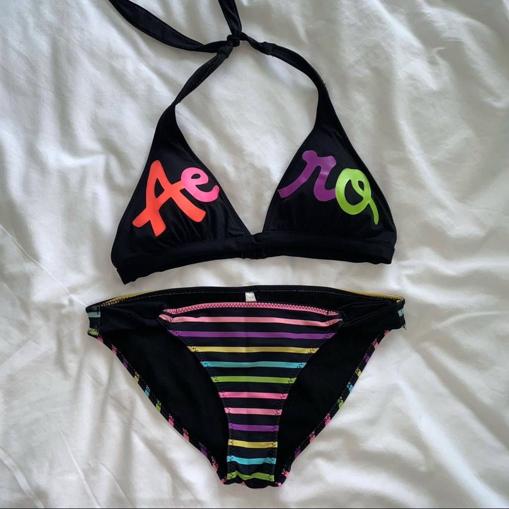 Rainbow Striped Halter Bikini